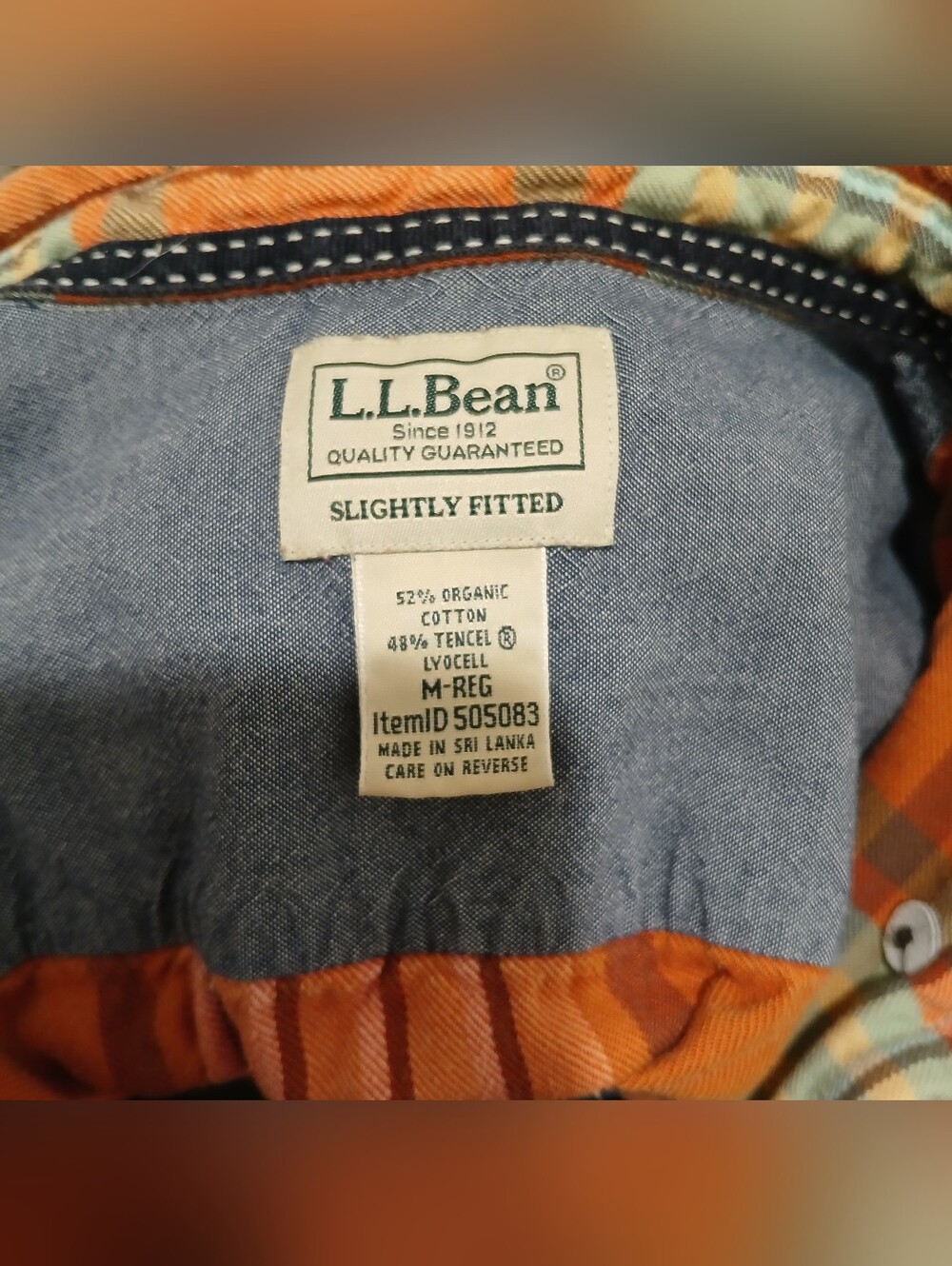 Men's L.L. Bean Plsid Button Down Long Sleeve Orange & Blue Shirt - Picture 14 of 15